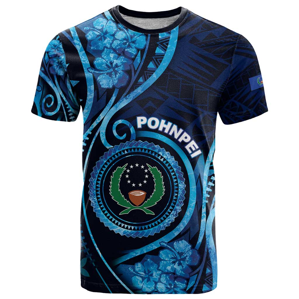 Personalised FSM Pohnpei T Shirt Ocean Floral Pattern LT05 Blue - Polynesian Pride