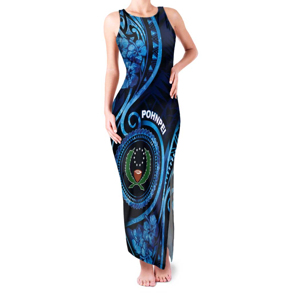 Personalised FSM Pohnpei Tank Maxi Dress Ocean Floral Pattern LT05 Women Blue - Polynesian Pride