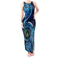 Personalised FSM Pohnpei Tank Maxi Dress Ocean Floral Pattern LT05 Women Blue - Polynesian Pride
