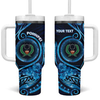 Personalised FSM Pohnpei Tumbler With Handle Ocean Floral Pattern LT05 One Size: 40 oz Blue - Polynesian Pride