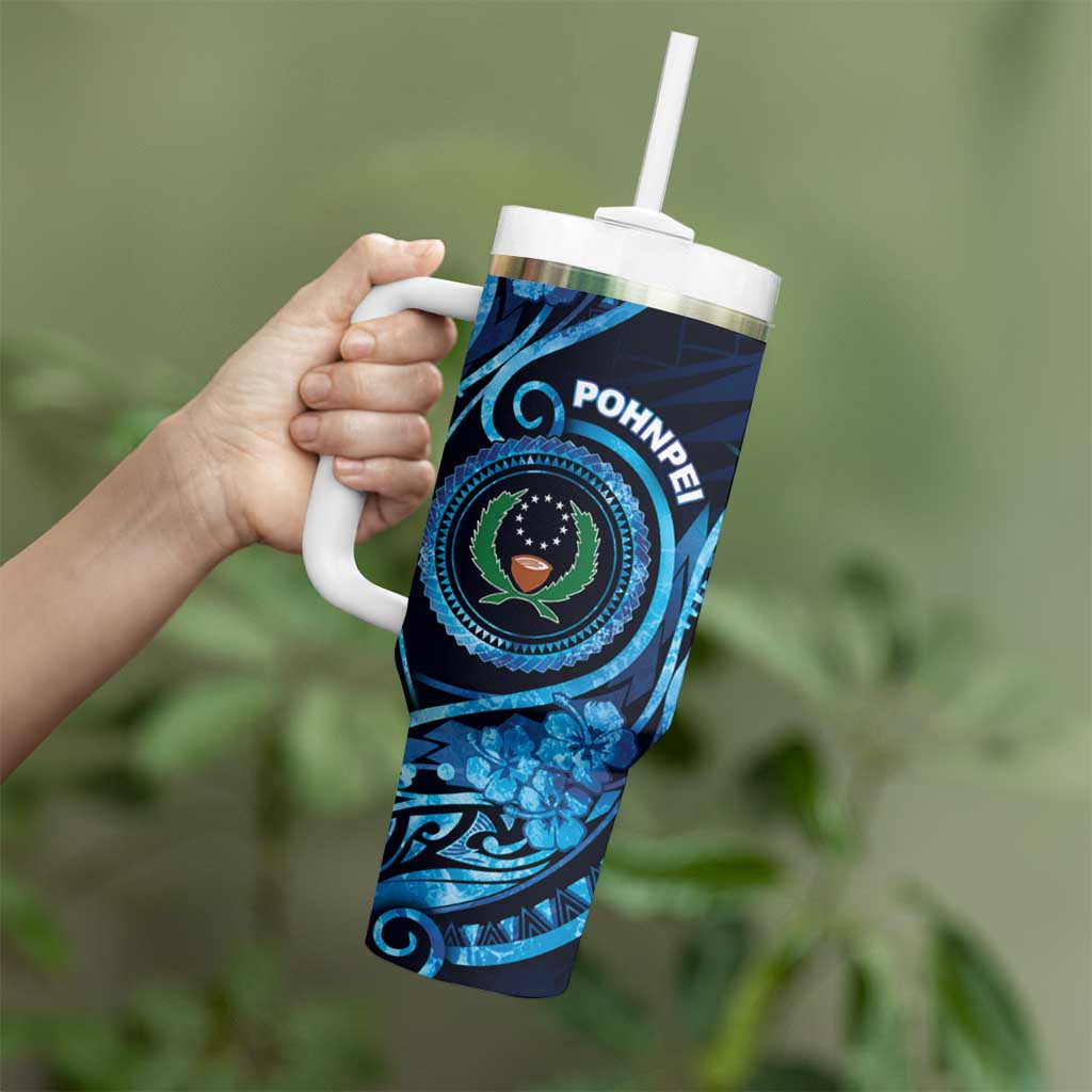 Personalised FSM Pohnpei Tumbler With Handle Ocean Floral Pattern LT05 - Polynesian Pride