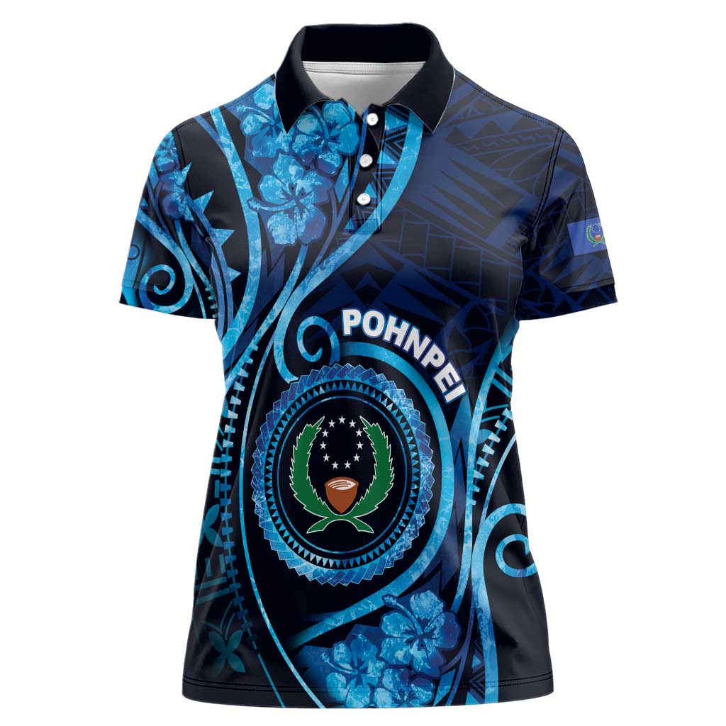 Personalised FSM Pohnpei Women Polo Shirt Ocean Floral Pattern