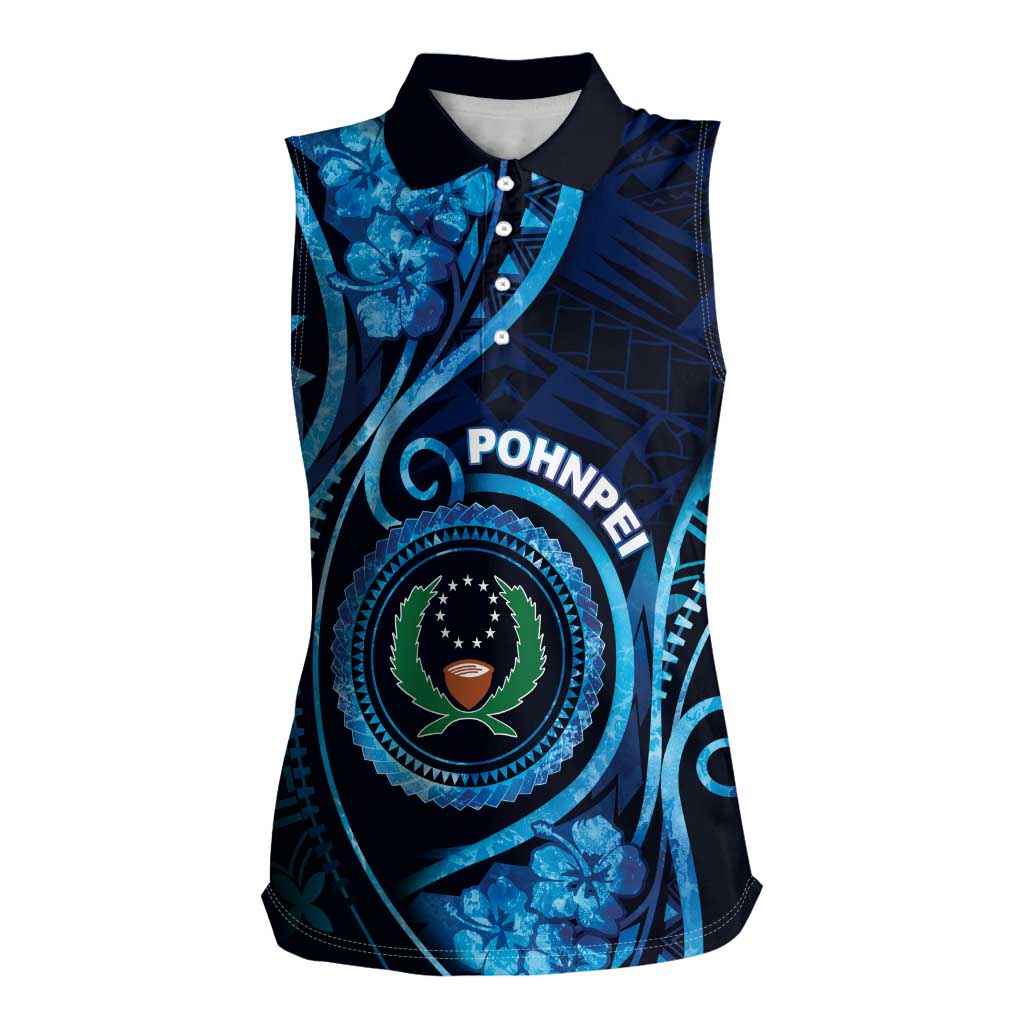 Personalised FSM Pohnpei Women Sleeveless Polo Shirt Ocean Floral Pattern