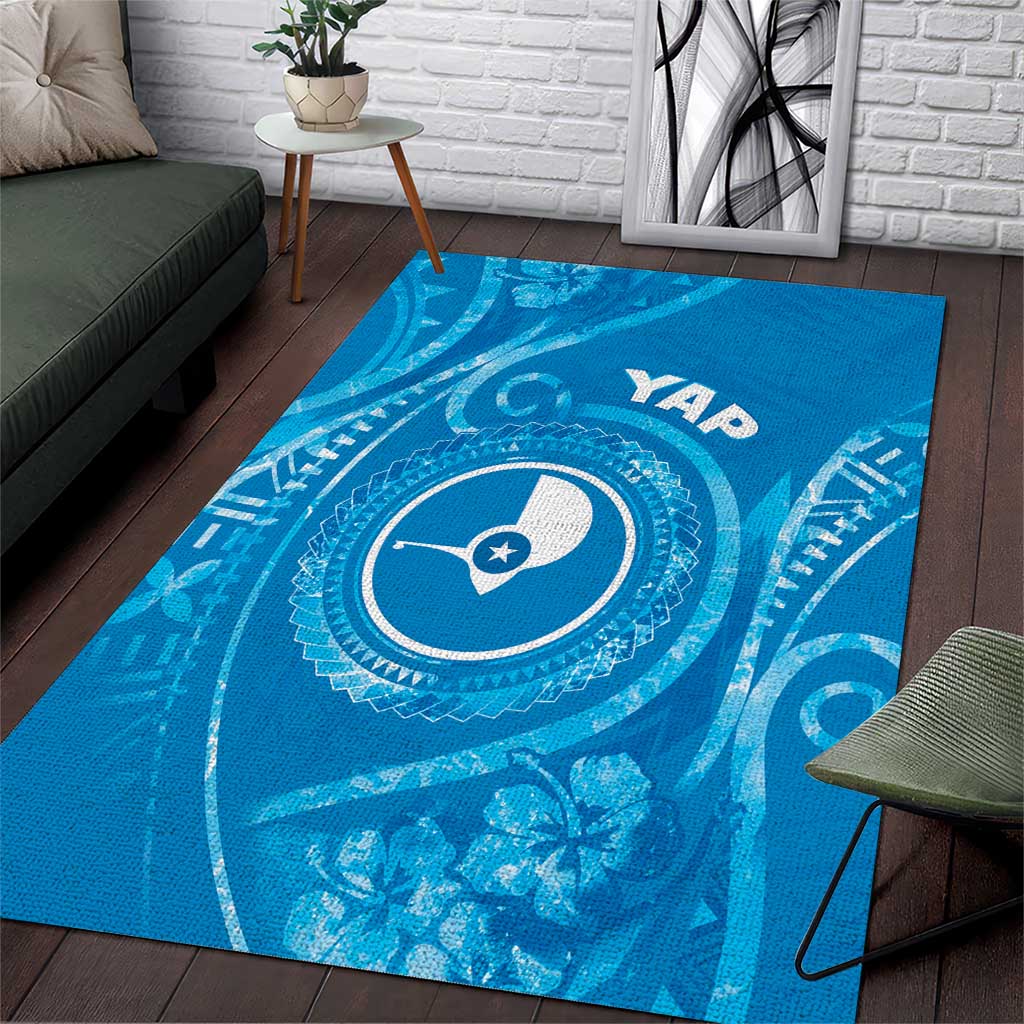 FSM Yap Area Rug Ocean Floral Pattern LT05 Blue - Polynesian Pride