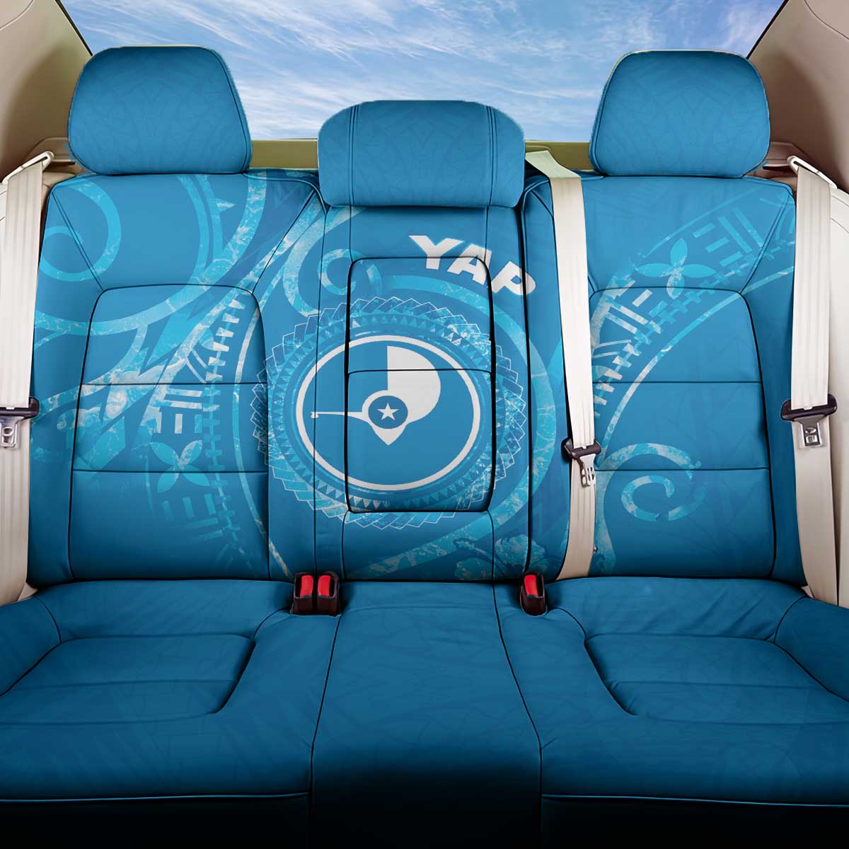 FSM Yap Back Car Seat Cover Ocean Floral Pattern LT05 One Size Blue - Polynesian Pride