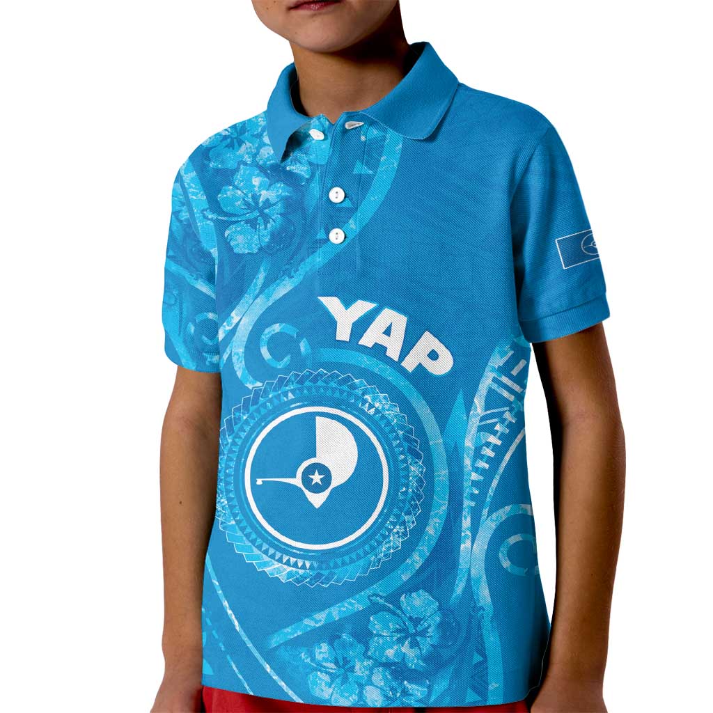 Personalised FSM Yap Kid Polo Shirt Ocean Floral Pattern LT05 Kid Blue - Polynesian Pride