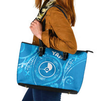 FSM Yap Leather Tote Bag Ocean Floral Pattern LT05 Blue - Polynesian Pride