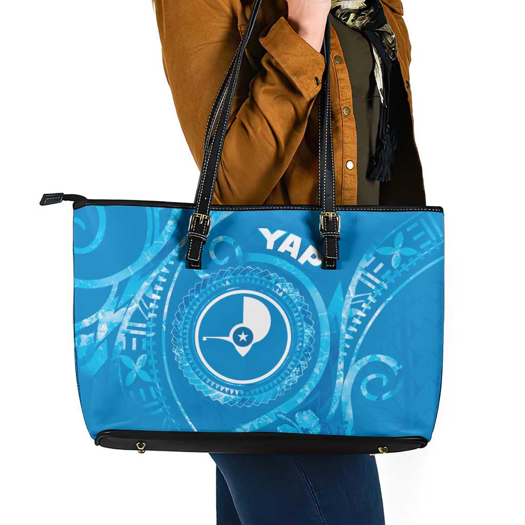 FSM Yap Leather Tote Bag Ocean Floral Pattern LT05 - Polynesian Pride