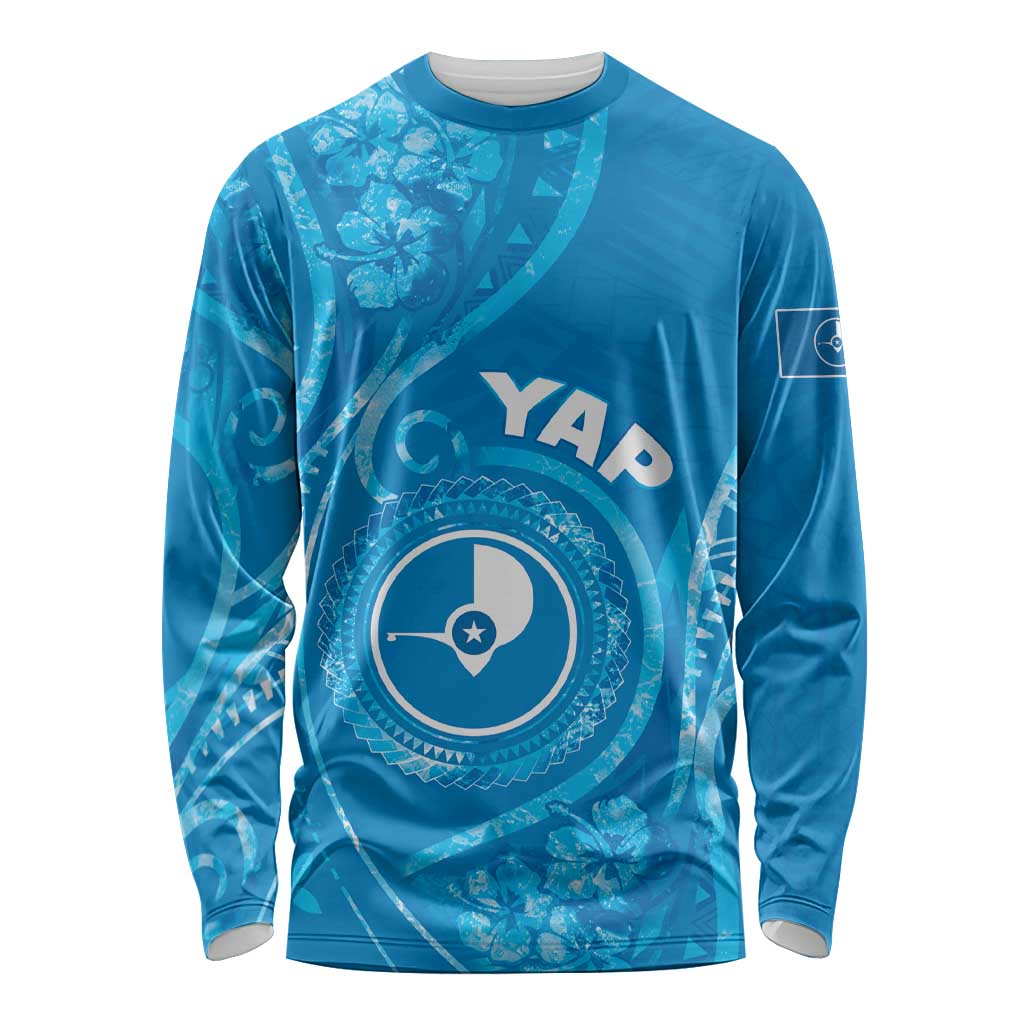 Personalised FSM Yap Long Sleeve Shirt Ocean Floral Pattern LT05 Unisex Blue - Polynesian Pride