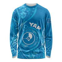 Personalised FSM Yap Long Sleeve Shirt Ocean Floral Pattern LT05 Unisex Blue - Polynesian Pride