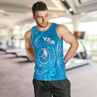 Personalised FSM Yap Men Tank Top Ocean Floral Pattern LT05 Blue - Polynesian Pride