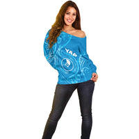 Personalised FSM Yap Off Shoulder Sweater Ocean Floral Pattern LT05 - Polynesian Pride