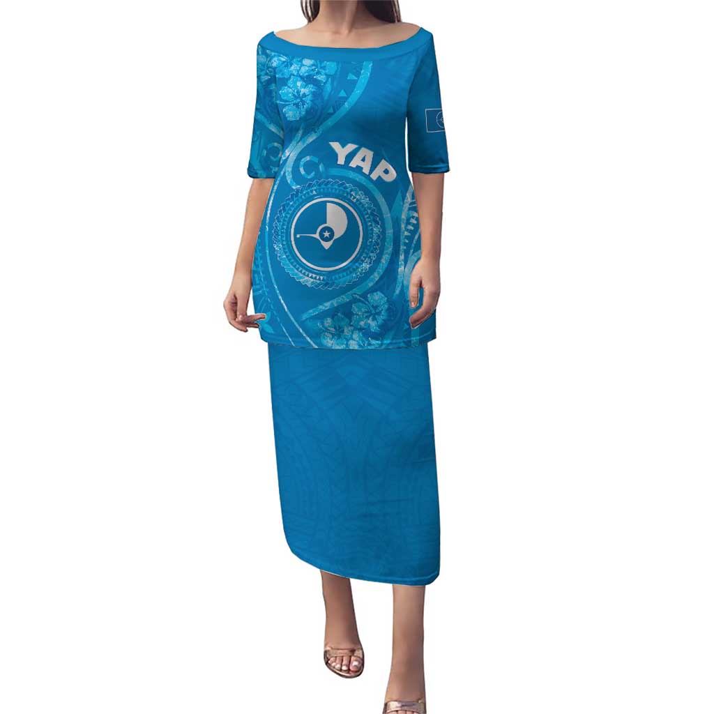 Personalised FSM Yap Puletasi Ocean Floral Pattern LT05 Long Dress Blue - Polynesian Pride
