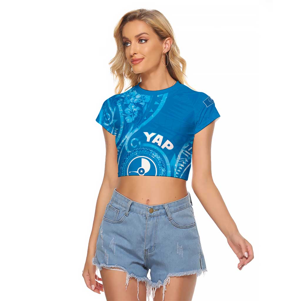 Personalised FSM Yap Raglan Cropped T Shirt Ocean Floral Pattern LT05 Female Blue - Polynesian Pride