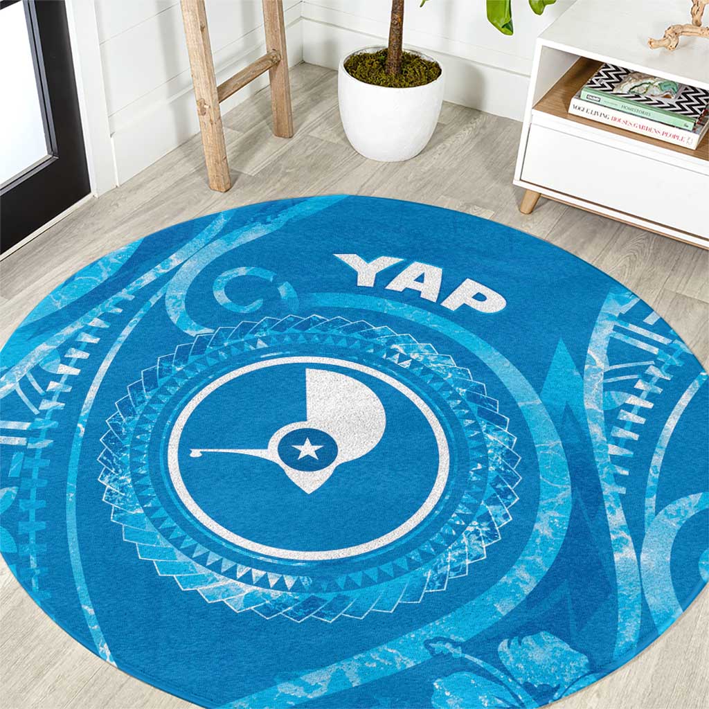 FSM Yap Round Carpet Ocean Floral Pattern LT05 Blue - Polynesian Pride
