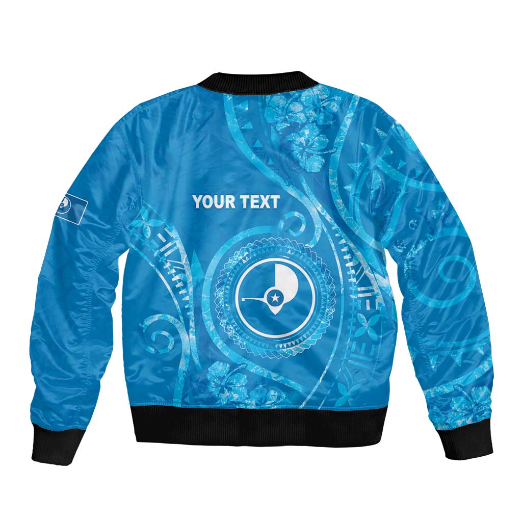 Personalised FSM Yap Sleeve Zip Bomber Jacket Ocean Floral Pattern LT05 - Polynesian Pride