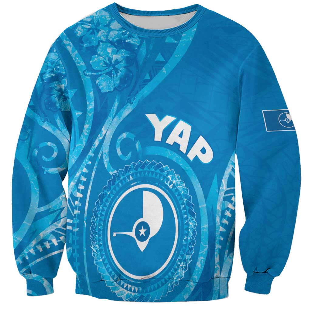 Personalised FSM Yap Sweatshirt Ocean Floral Pattern LT05 Unisex Blue - Polynesian Pride