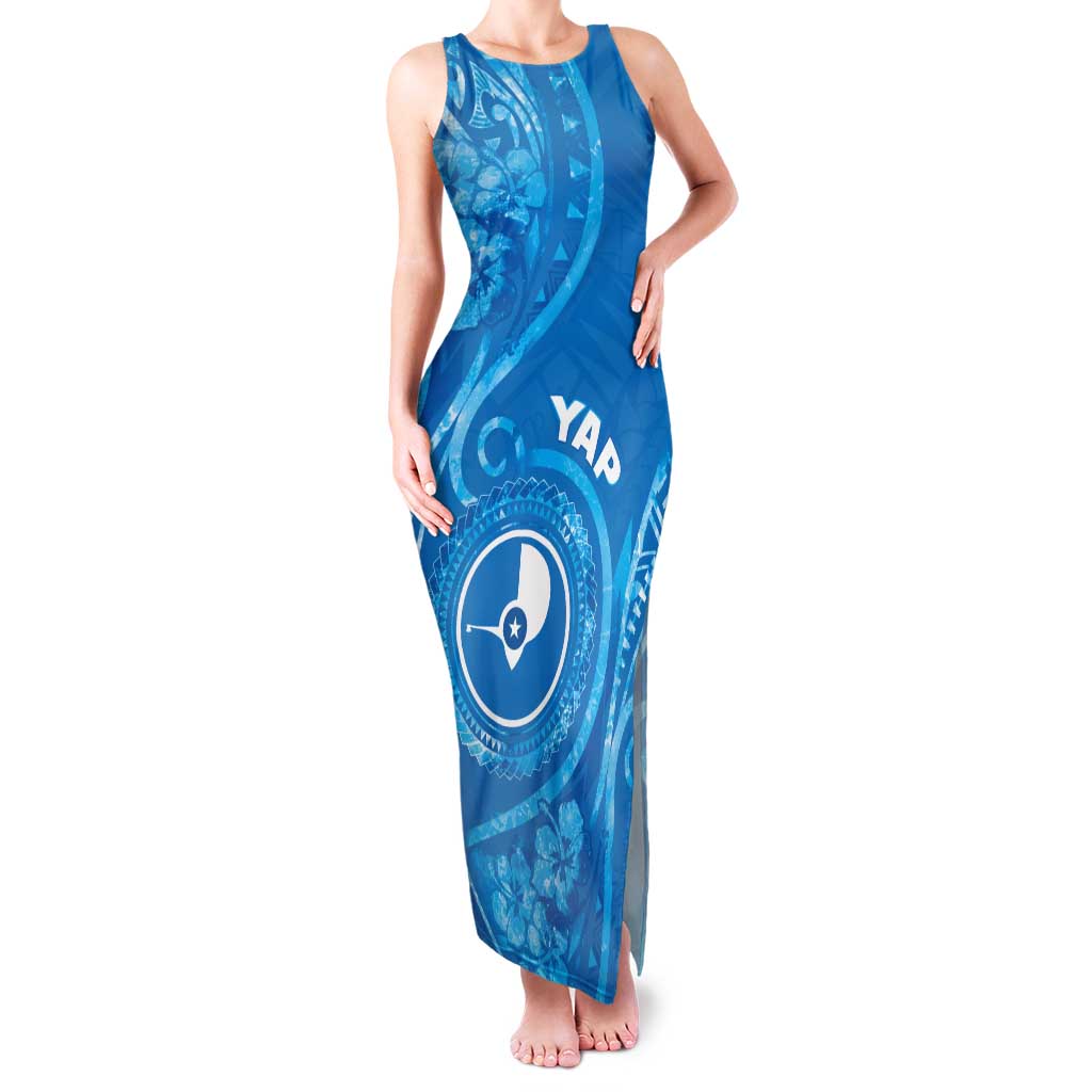 Personalised FSM Yap Tank Maxi Dress Ocean Floral Pattern LT05 Women Blue - Polynesian Pride