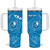 Personalised FSM Yap Tumbler With Handle Ocean Floral Pattern LT05 One Size: 40 oz Blue - Polynesian Pride