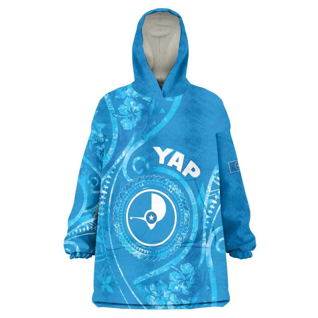Personalised FSM Yap Wearable Blanket Hoodie Ocean Floral Pattern LT05 One Size Blue - Polynesian Pride