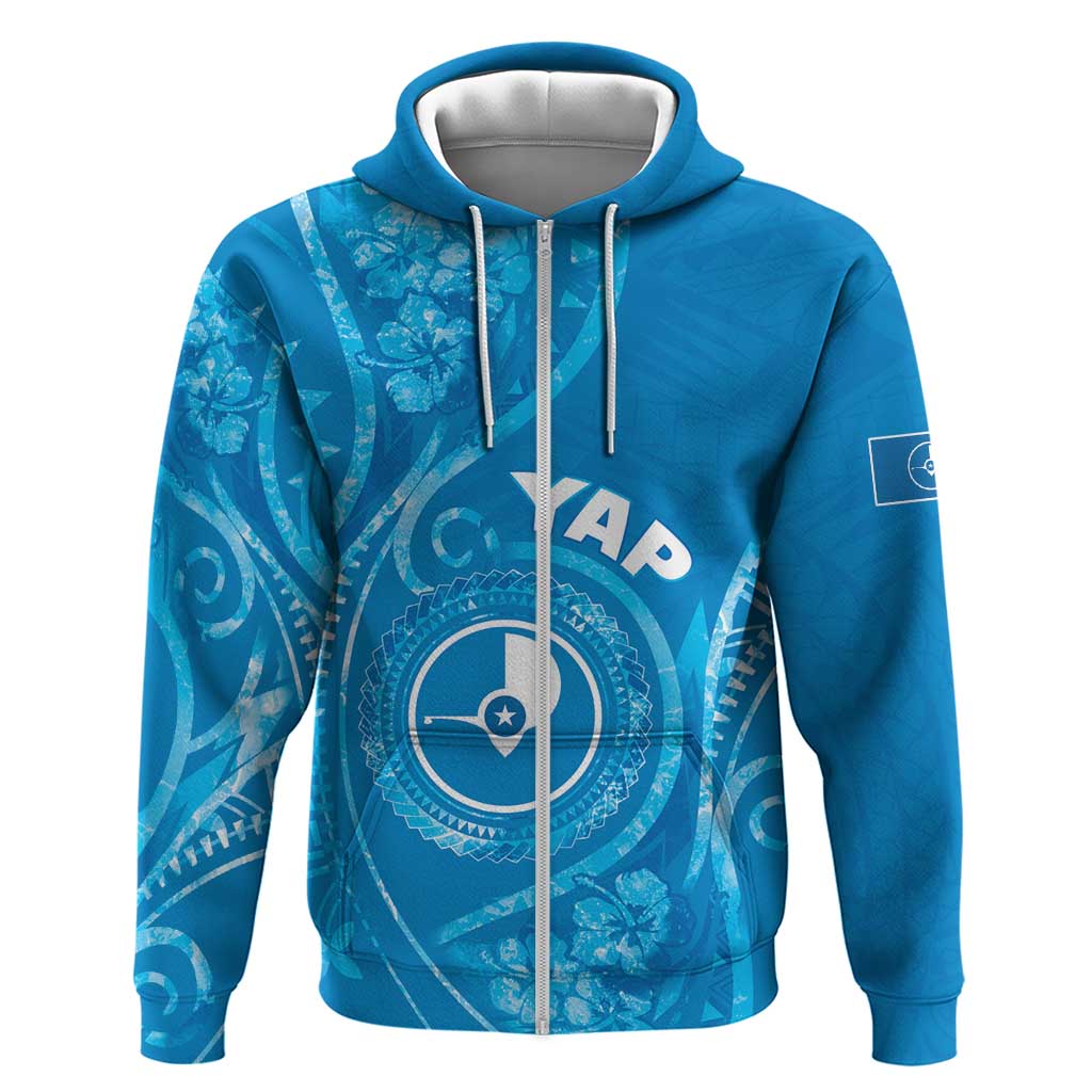 Personalised FSM Yap Zip Hoodie Ocean Floral Pattern LT05 Zip Hoodie Blue - Polynesian Pride
