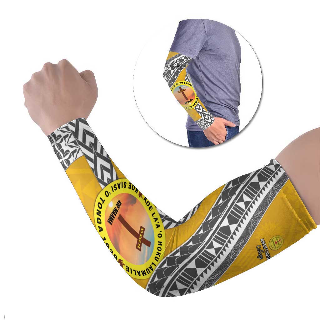 Personalised Anastasis College Arm Sleeves Tonga Unique Style LT05 Set of 2 Yellow - Polynesian Pride