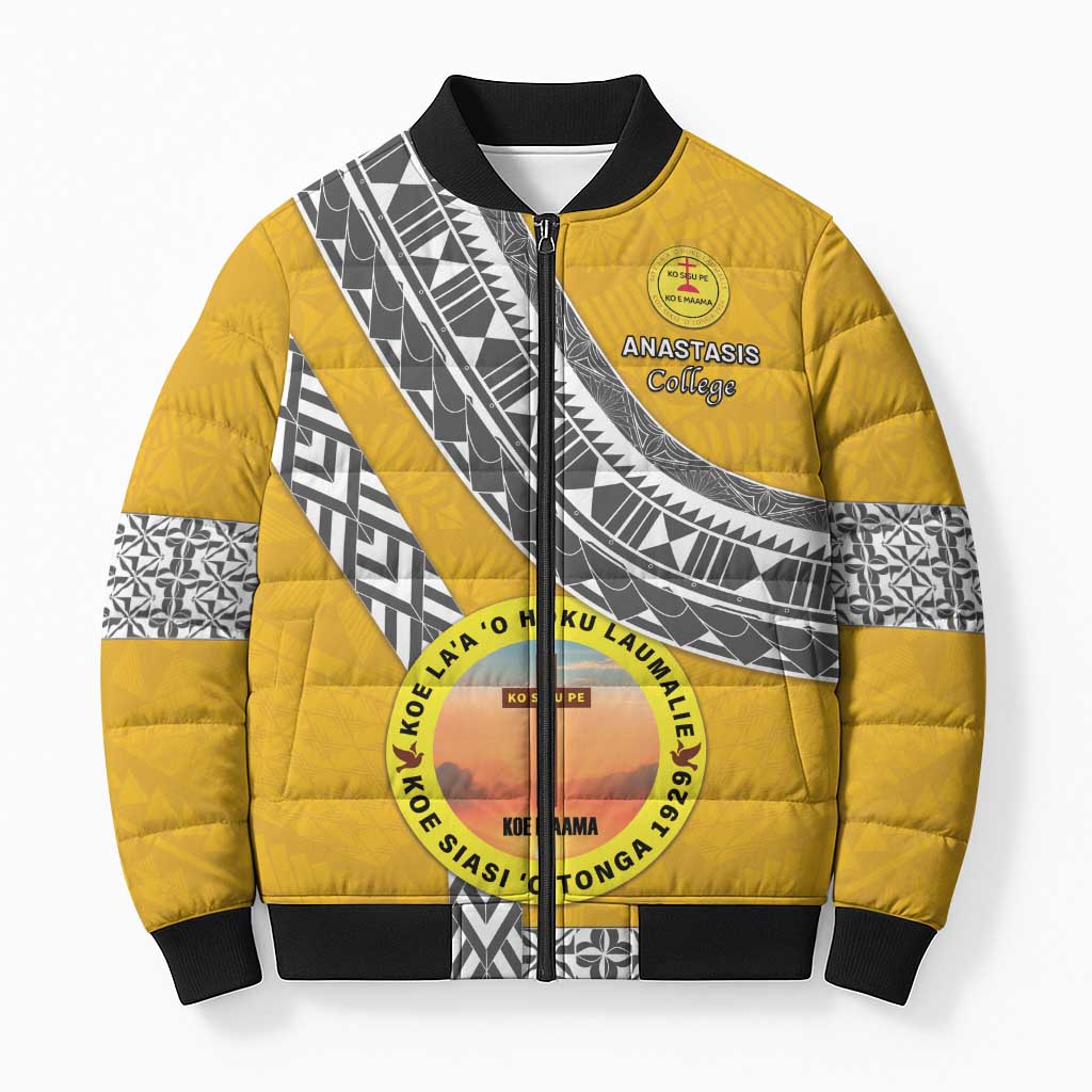 Personalised Anastasis College Bomber Puffer Jacket Tonga Unique Style LT05 Unisex Yellow - Polynesian Pride