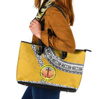 Personalised Anastasis College Leather Tote Bag Tonga Unique Style LT05 Yellow - Polynesian Pride