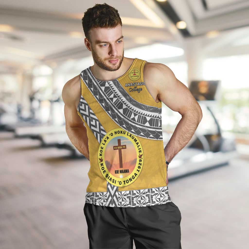 Personalised Anastasis College Men Tank Top Tonga Unique Style LT05 Yellow - Polynesian Pride
