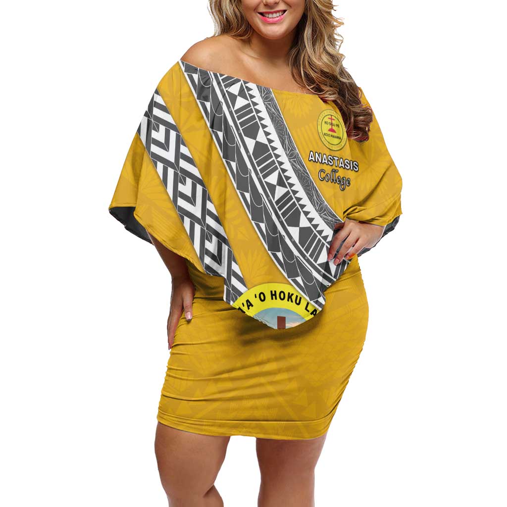 Personalised Anastasis College Off Shoulder Short Dress Tonga Unique Style LT05 Women Yellow - Polynesian Pride