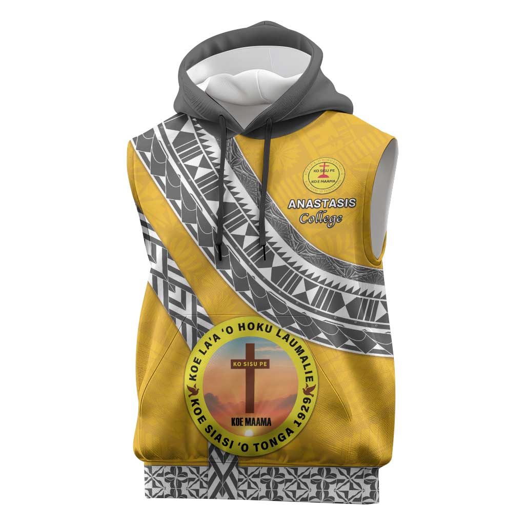 Personalised Anastasis College Sleeveless Hoodie Tonga Unique Style LT05 Yellow - Polynesian Pride