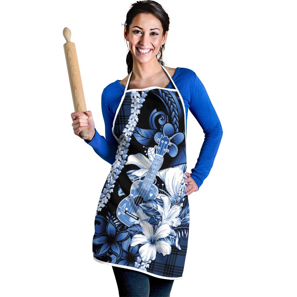 Hawaii Ukulele Apron Tropical Flowers With Palaka Effect Blue Version LT05 - Polynesian Pride