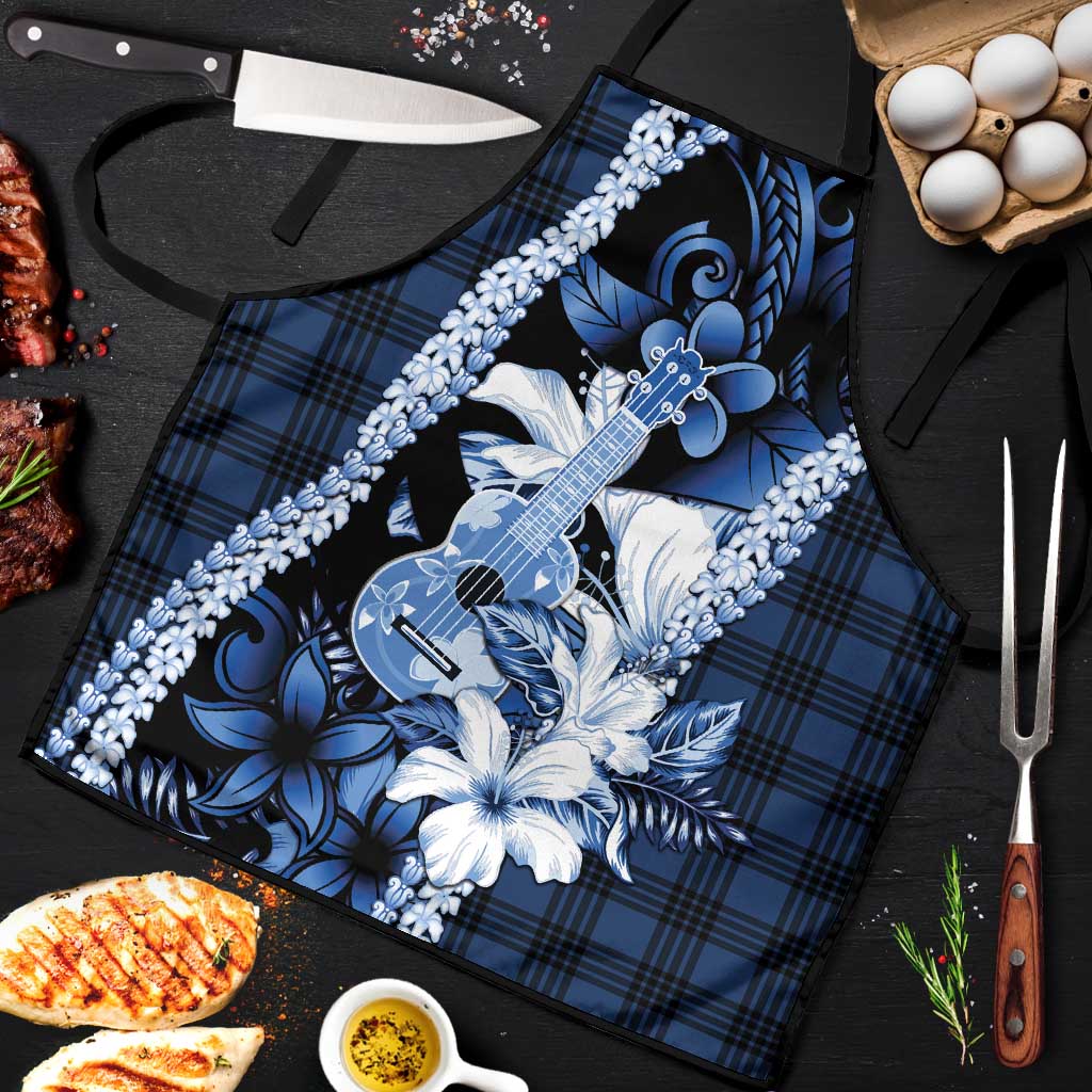 Hawaii Ukulele Apron Tropical Flowers With Palaka Effect Blue Version LT05 Blue - Polynesian Pride
