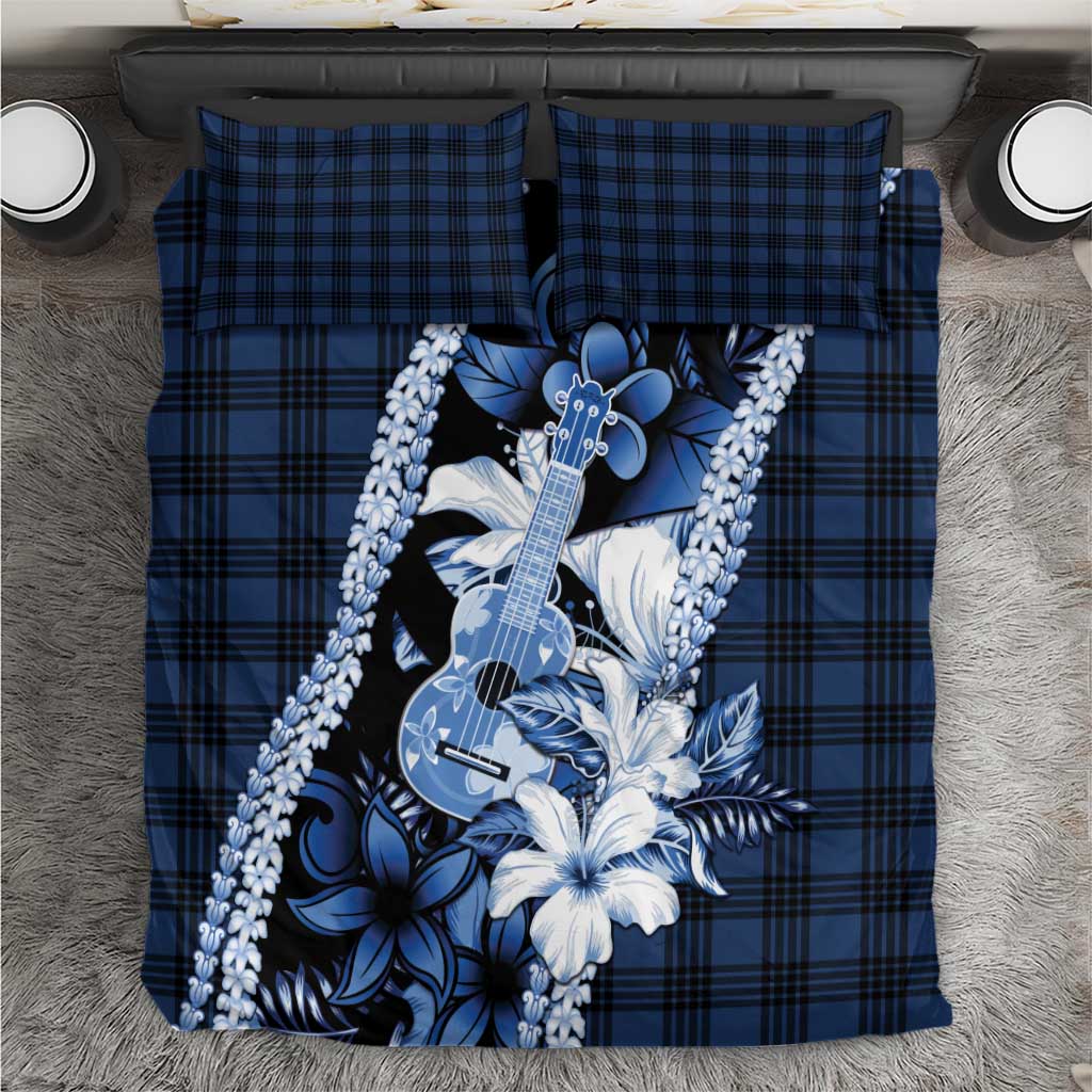 Hawaii Ukulele Bedding Set Tropical Flowers With Palaka Effect Blue Version LT05 Blue - Polynesian Pride