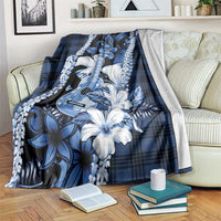 Hawaii Ukulele Blanket Tropical Flowers With Palaka Effect Blue Version LT05 Blue - Polynesian Pride