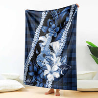 Hawaii Ukulele Blanket Tropical Flowers With Palaka Effect Blue Version LT05 - Polynesian Pride