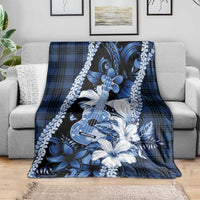 Hawaii Ukulele Blanket Tropical Flowers With Palaka Effect Blue Version LT05 - Polynesian Pride