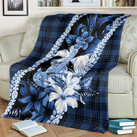 Hawaii Ukulele Blanket Tropical Flowers With Palaka Effect Blue Version LT05 - Polynesian Pride