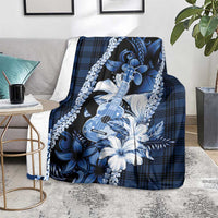 Hawaii Ukulele Blanket Tropical Flowers With Palaka Effect Blue Version LT05 - Polynesian Pride