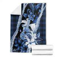 Hawaii Ukulele Blanket Tropical Flowers With Palaka Effect Blue Version LT05 - Polynesian Pride