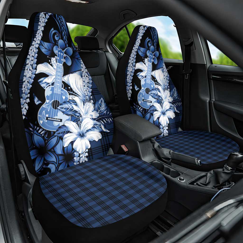 Hawaii Ukulele Car Seat Cover Tropical Flowers With Palaka Effect Blue Version LT05 One Size Blue - Polynesian Pride