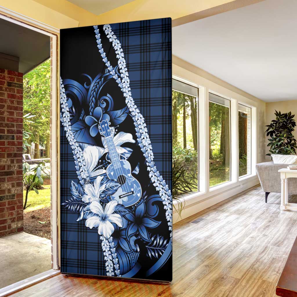 Hawaii Ukulele Door Cover Tropical Flowers With Palaka Effect Blue Version LT05 - Polynesian Pride