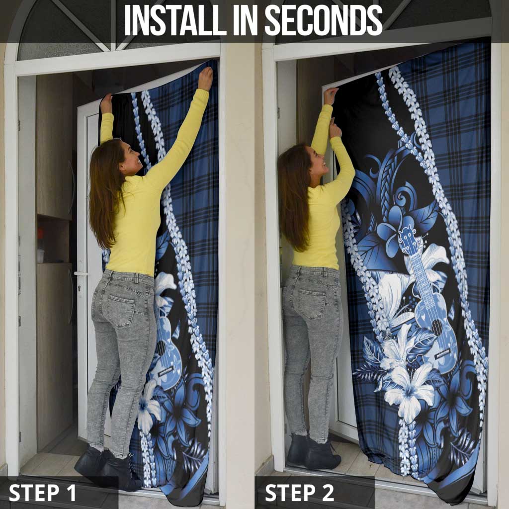 Hawaii Ukulele Door Cover Tropical Flowers With Palaka Effect Blue Version LT05 - Polynesian Pride