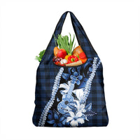 Hawaii Ukulele Grocery Bag Tropical Flowers With Palaka Effect Blue Version LT05 1-pack One Size Blue - Polynesian Pride