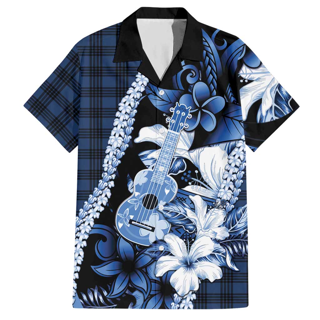 Hawaii Ukulele Hawaiian Shirt Tropical Flowers With Palaka Effect Blue Version LT05 Blue - Polynesian Pride