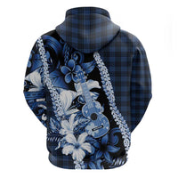Hawaii Ukulele Hoodie Tropical Flowers With Palaka Effect Blue Version LT05 - Polynesian Pride