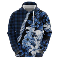 Hawaii Ukulele Hoodie Tropical Flowers With Palaka Effect Blue Version LT05 - Polynesian Pride