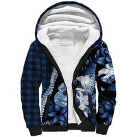 Hawaii Ukulele Sherpa Hoodie Tropical Flowers With Palaka Effect Blue Version LT05 Unisex Blue - Polynesian Pride