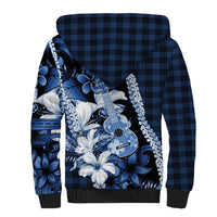 Hawaii Ukulele Sherpa Hoodie Tropical Flowers With Palaka Effect Blue Version LT05 - Polynesian Pride
