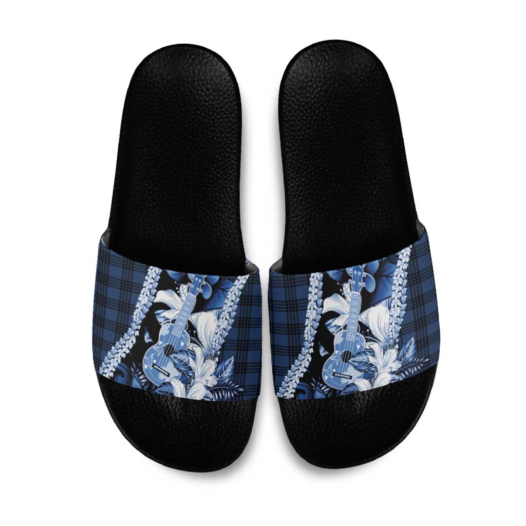 Hawaii Ukulele Slide Sandals Tropical Flowers With Palaka Effect Blue Version LT05 Blue - Polynesian Pride